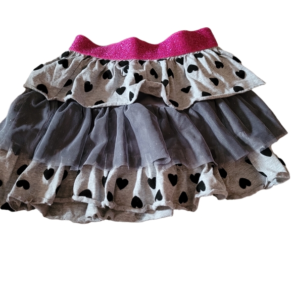 1989 Place Skirt Medium (7/8) Gray Pink Layered Hearts Glitter Elastic Waist - Picture 1 of 4